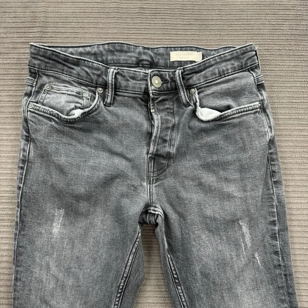 AllSaints Rex Jeans‎ Men 30/26 Gray Cotton Button Fly Distressed Designer.